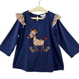 Rare Editions Zebra Applique Top Long Sleeve Navy Girl's Size 6x